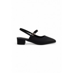 Ladies Pointed Toe Slingback Low Heels 63618 in Black